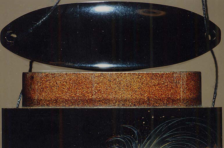 Case (Inrō) with Design of Rooster, Hen and Chicks beside Flowering Chrysanthemums, Lacquer, roiro, gold and red togidashi, gold and coloured hiramakie; Interior: red lacquer, nashiji and fundame, Japan