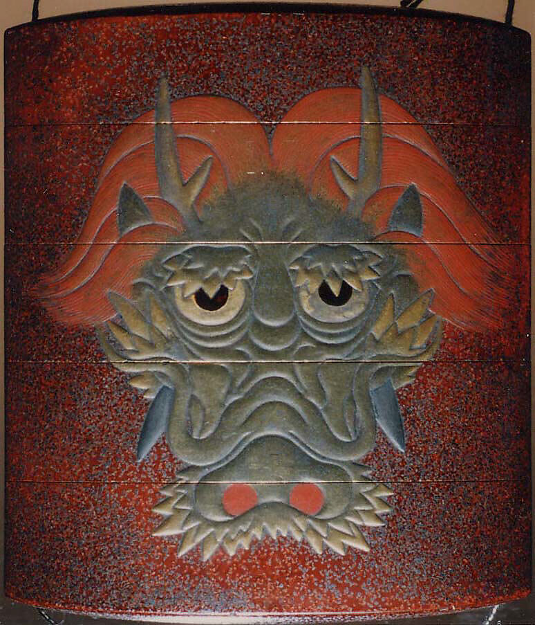 Case (Inrō) with Design of Dragon Facing Front, Lacquer, brown and silver nashiji, gold and coloured hiramakie, inlaid eyes; Interior: red lacquer and fundame, Japan