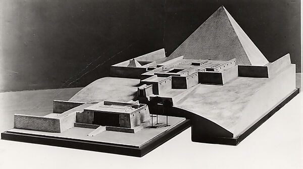 Model of the valley temple of king Sahure at Abusir, Fifth Dynasty, Gebruder Stegemann, Berlin, 1910, Mortar, plaster, stucco, sand, wood, paper, paint