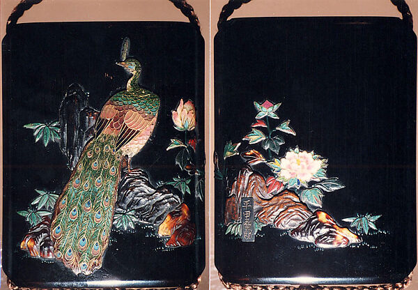 Case (Inrō) with Design of Peacock on Rock with Peonies