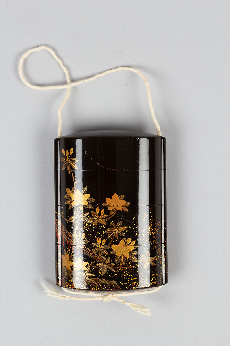 Case (Inrō) with Design of Pheasant on Rocks beside Flowering Azalea, Lacquer, roiro, nashiji, gold and coloured togidashi; Interior: nashiji and fundame, Japan