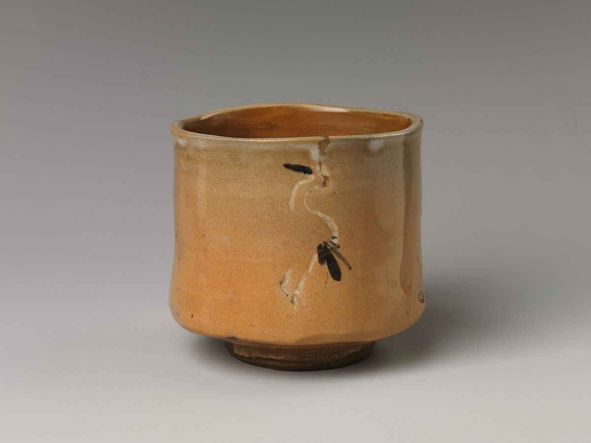 Gohon (Korean-Style) Tea Bowl with Cranes, Kiyomizu Rokubei I (Japanese, 1737–1799), Stoneware with white-slip inlay, underglaze iron, and red and white slip under transparent glaze (Kyoto ware, Kiyomizu type), Japan