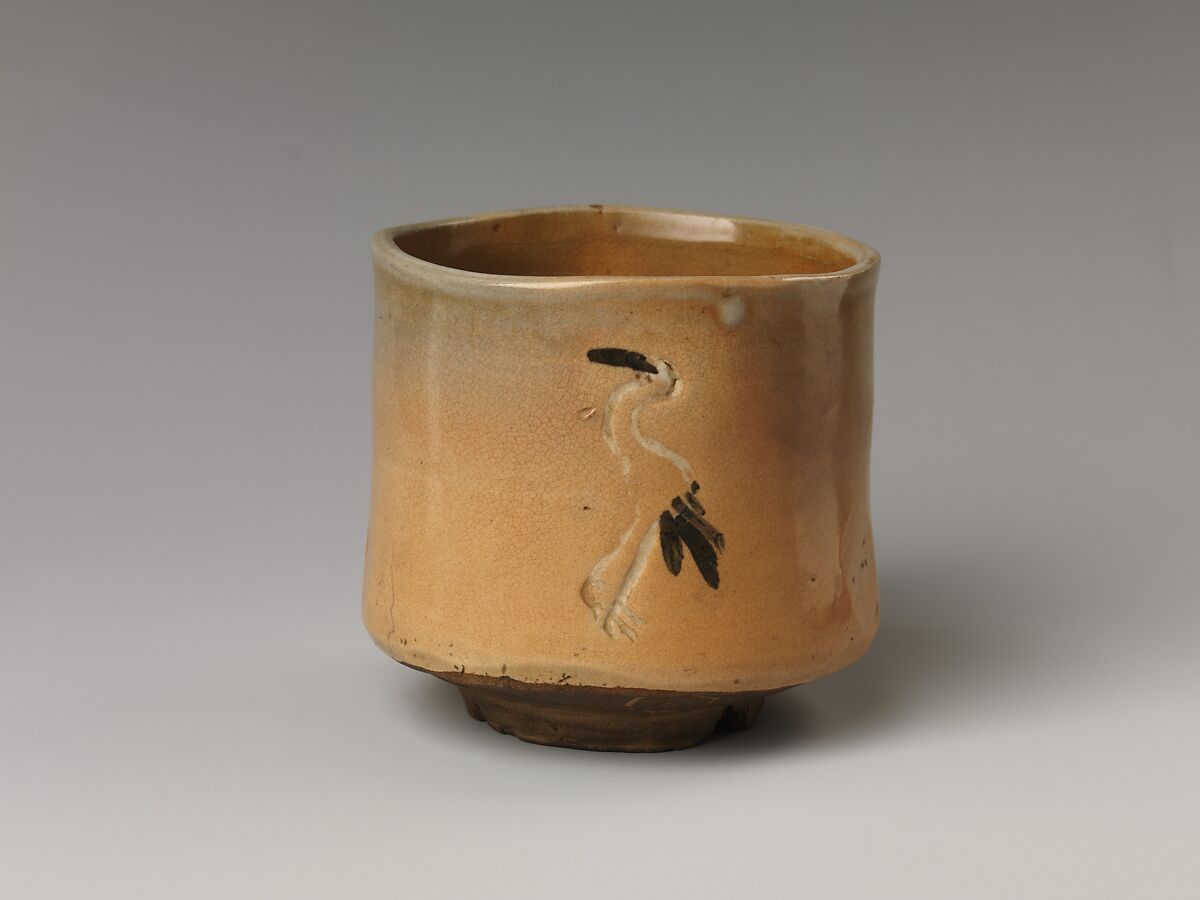 Gohon (Korean-Style) Tea Bowl with Cranes, Kiyomizu Rokubei I (Japanese, 1737–1799), Stoneware with white-slip inlay, underglaze iron, and red and white slip under transparent glaze (Kyoto ware, Kiyomizu type), Japan 