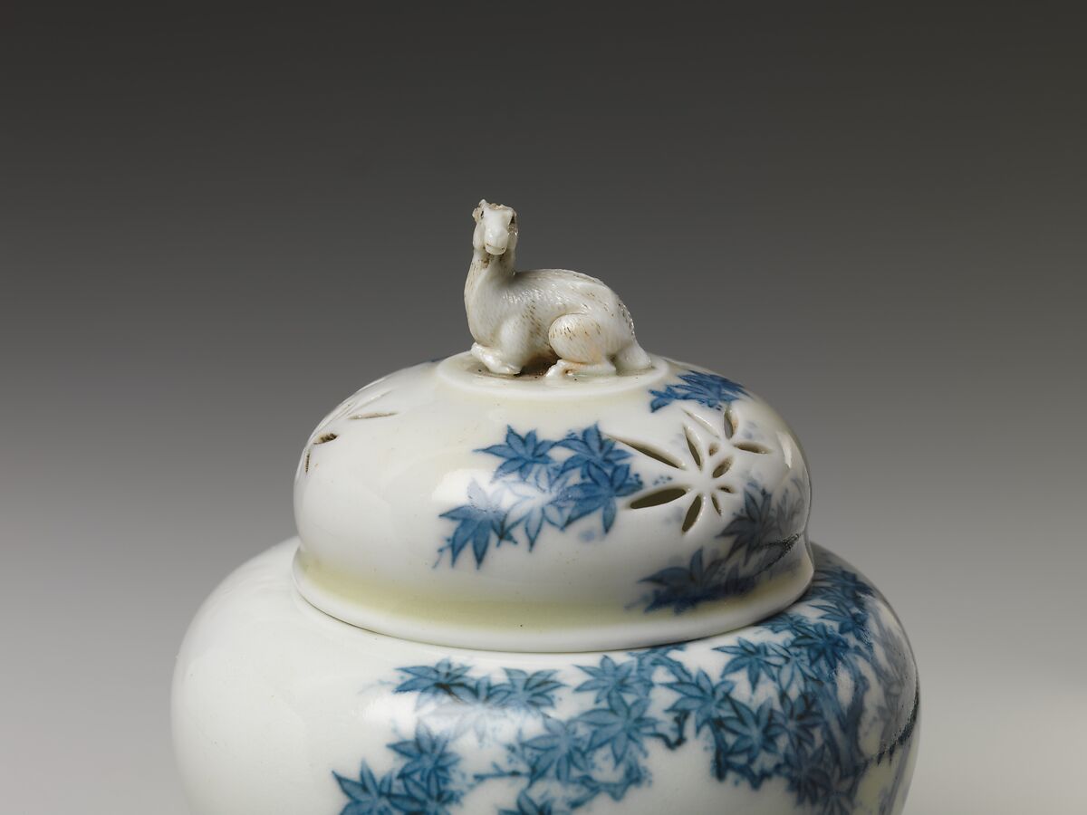 Incense Burner with Cover, White porcelain decorated with blue under the glaze (Hirado ware), Japan