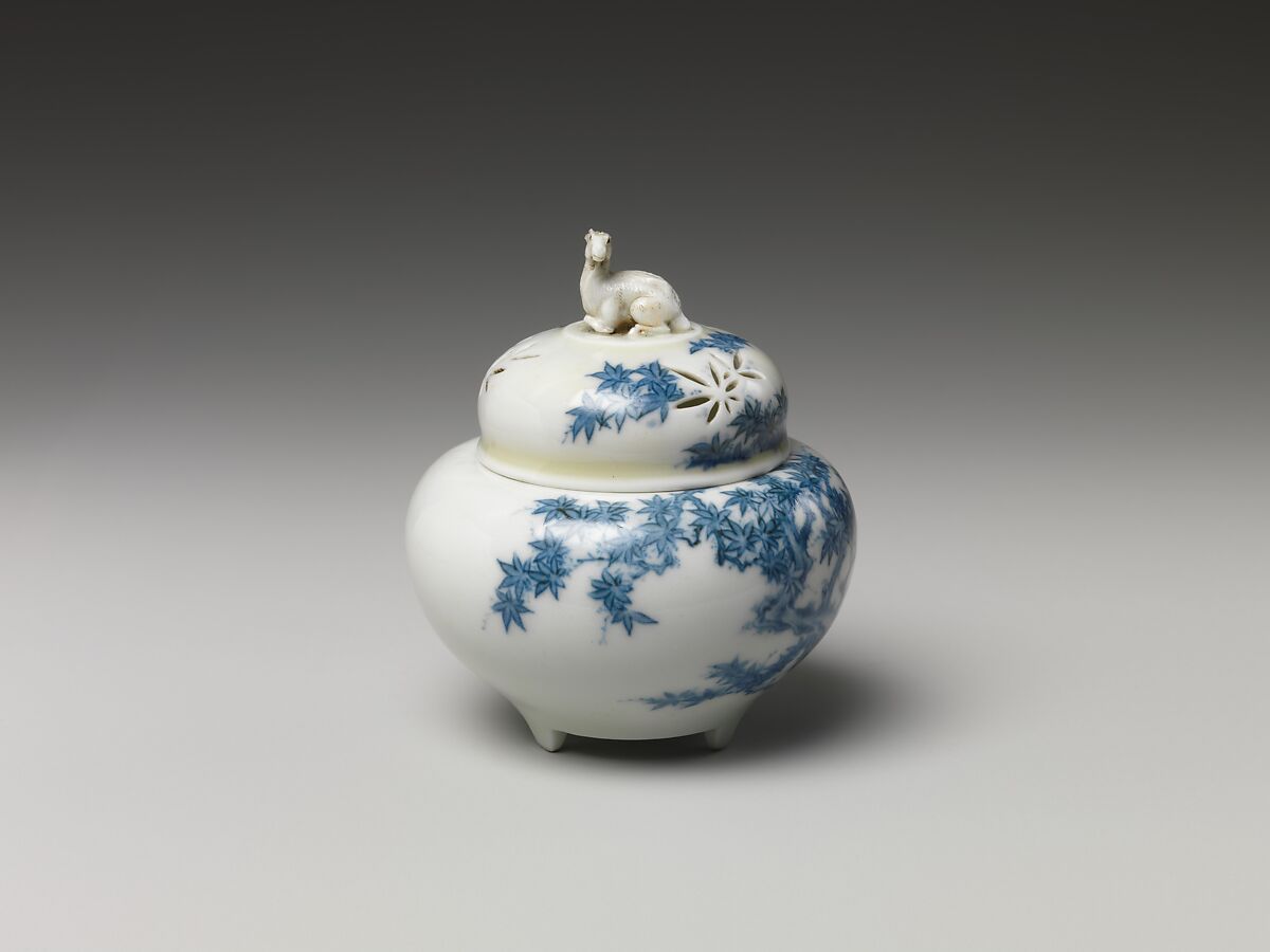 Incense Burner with Cover, White porcelain decorated with blue under the glaze (Hirado ware), Japan 