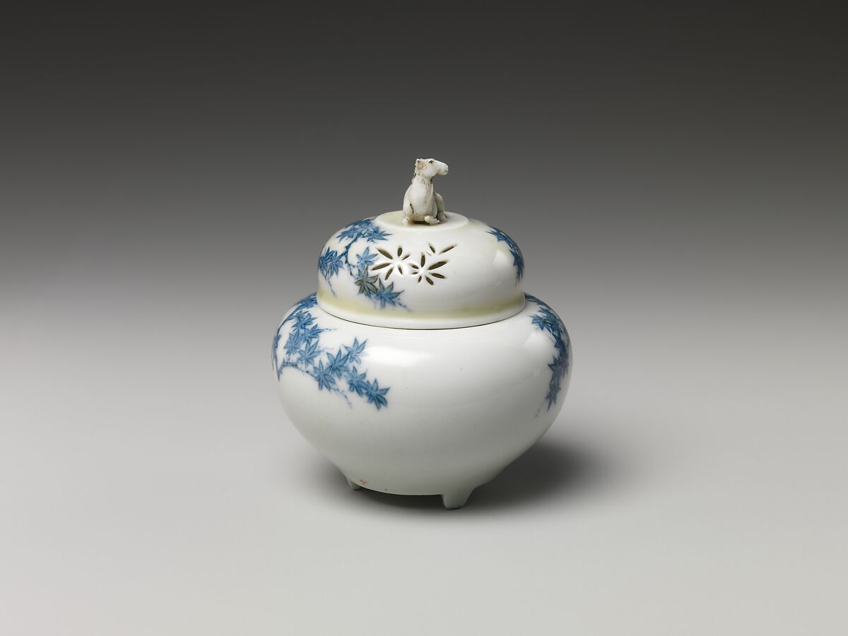 Incense Burner with Cover, White porcelain decorated with blue under the glaze (Hirado ware), Japan