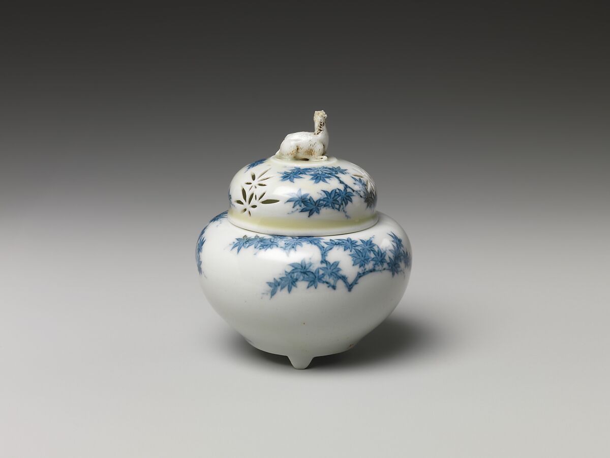 Incense Burner with Cover, White porcelain decorated with blue under the glaze (Hirado ware), Japan