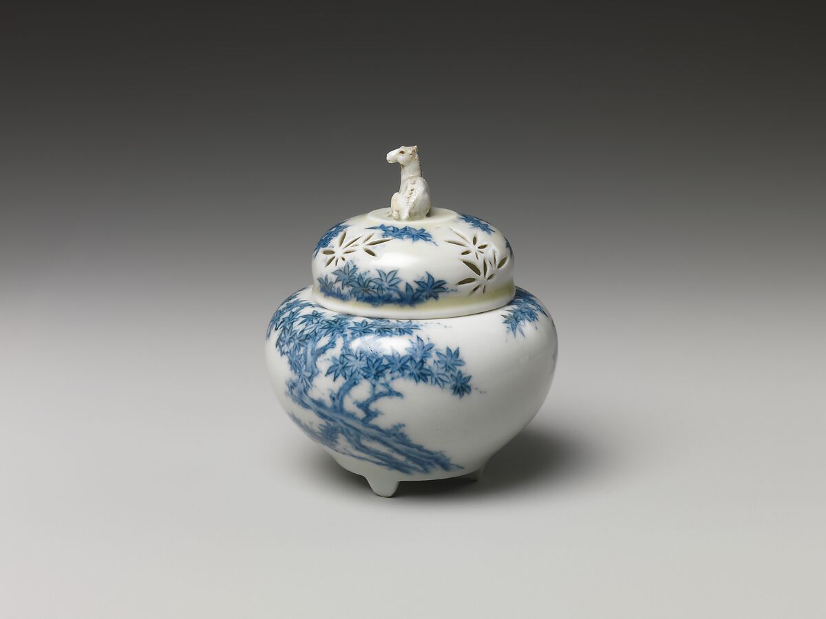 Incense Burner with Cover, White porcelain decorated with blue under the glaze (Hirado ware), Japan
