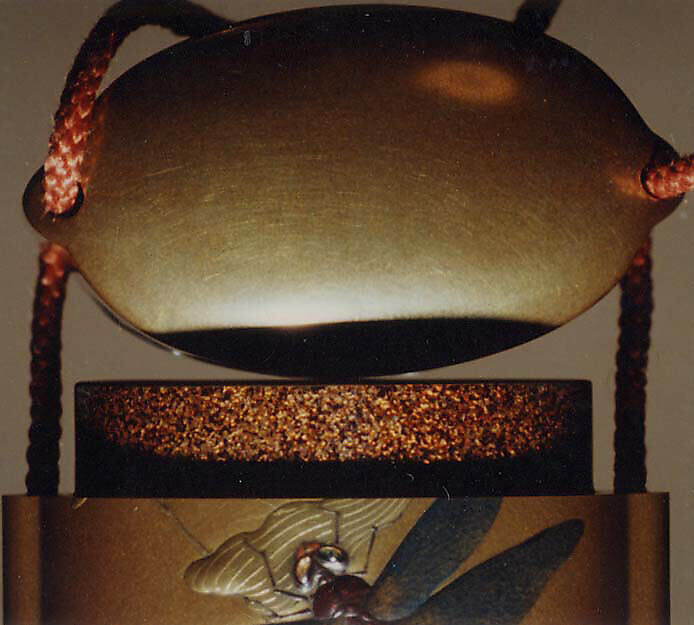 Case (Inrō) with Design of Dragonfly Seated on Leaf of Flowering Plant, Lacquer, kinji, gold and silver hiramakie, aogai and other inlay; Interior: nashiji and fundame, Japan