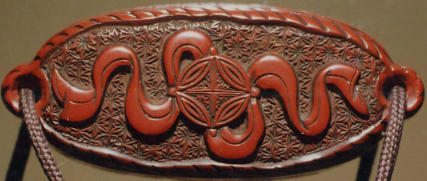 Case (Inrō) with Design of Chinese Sages Drinking and Writing on Banana Leaf, Lacquer, tsuishu, carved relief, stained; Interior: nashiji and fundame, Japan