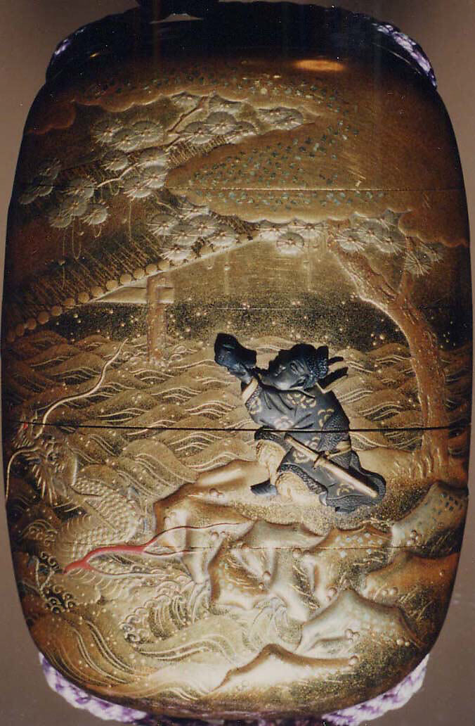 Case (Inrō) with Design of Chōryo and Kosekiko with the Shoe and the Dragon, Lacquer, kinji, gold, silver, black and brown hiramakie, kirigane, metal inlay; Interior: nashiji and fundame, Japan