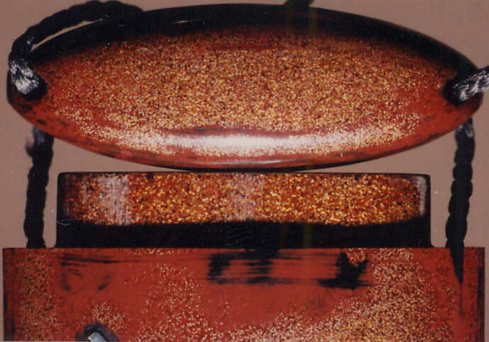 Case (Inrō) with Design of Tools of Various Trades (Carpenter, Farmer, Merchant), Lacquer, red-brown ground, nashiji, gold, red and silver hiramakie, raden; Interior: nashiji and fundame, Japan