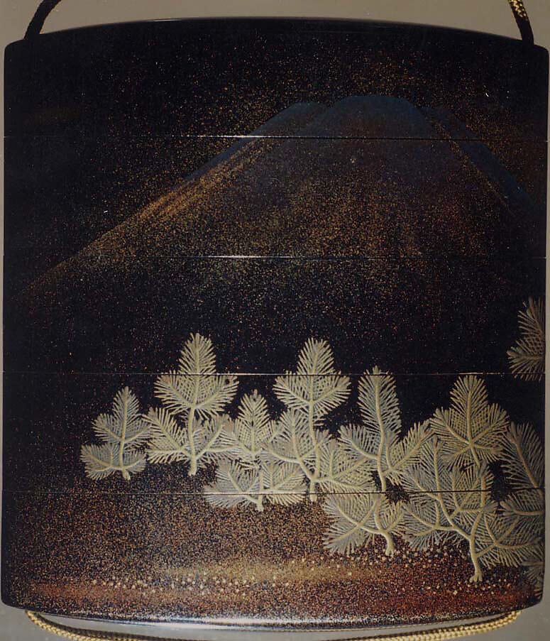 Case (Inrō) with Design of Pine Branches, Lacquer, roiro, nashij, gold and silver hiramakie, togidashi; Interior: nashiji and fundame, Japan
