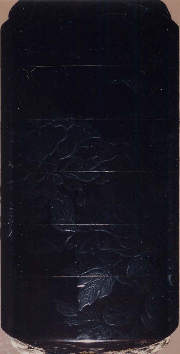 Case (Inrō) with Design of Flowering Peonies, Kano Seisen’in (1775–1828), Lacquer, roiro, yamimakie, black hiramakie, takamakie; Interior: gyobu nashiji and fundame, Japan