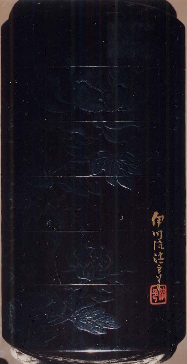 Case (Inrō) with Design of Flowering Peonies, Kano Seisen’in (1775–1828), Lacquer, roiro, yamimakie, black hiramakie, takamakie; Interior: gyobu nashiji and fundame, Japan