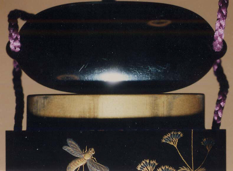 Case (Inrō) with Design of Wildflowers, Dragonflies and Bees, Lacquer, roiro, gold and coloured hiramakie, pink aogai; Interior: fundame, Japan