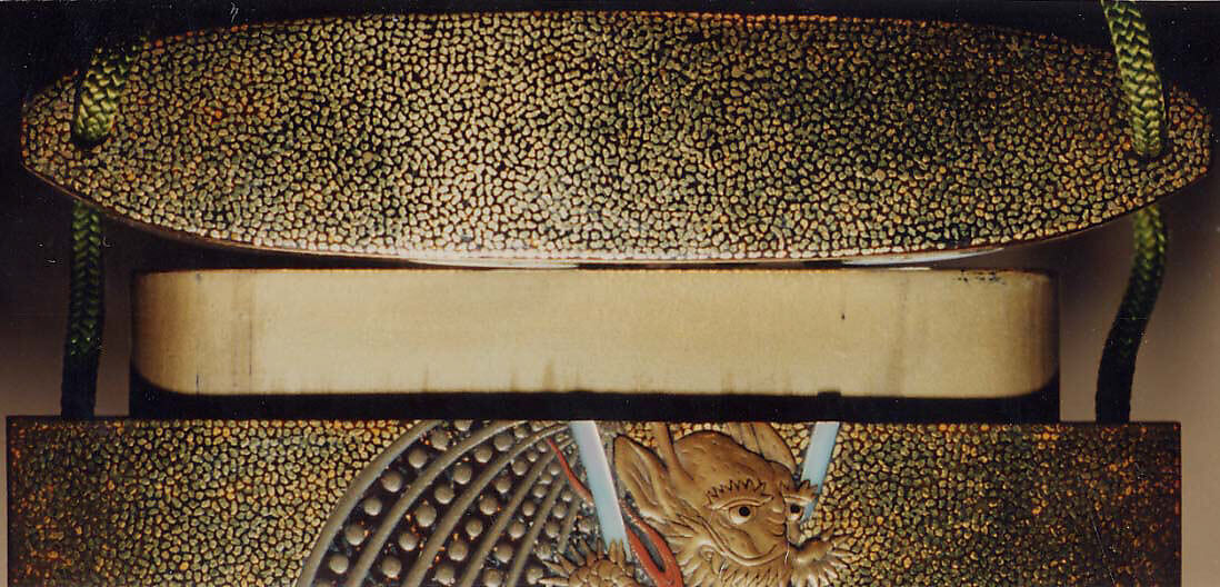 Case (Inrō) with Design of Samurai Helmet and Face Mask (obverse); Samurai Arm Guard and Silver Glove (reverse), Lacquer, hirame ground, gold, red, silver and brown hiramakie, raden inlay; Interior: nashiji and fundame, Japan