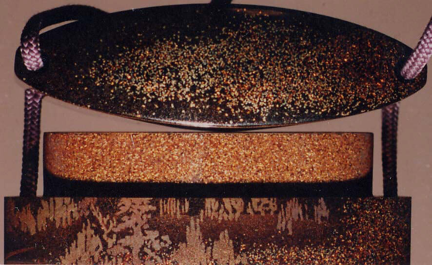 Case (Inrō) with Design of Bird in Flight above Rice Fields (obverse); Trees and Clouds (reverse), Hogen Eisen, Lacquer, dark brown and nashiji, gold and silver togidashi; Interior: nashiji and fundame, Japan