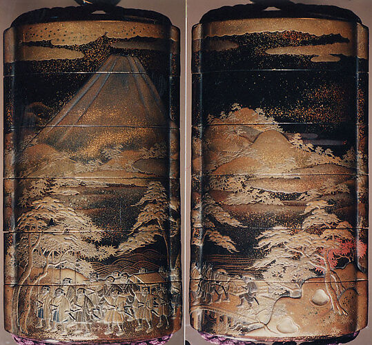 Case (Inrō) with Depiction of Daimyō Procession at the Foot of Mount Fuji