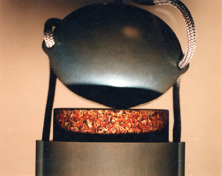 Case (Inrō) with Design of Persons with Mortar Making Mochi (obverse); Two Persons Shooting with Bow and Arrow (reverse), Tōyō (Japanese, active second half of the 18th century), Lacquer, silver brown ground, incised; Interior: gyobu nashiji and fundame, Japan