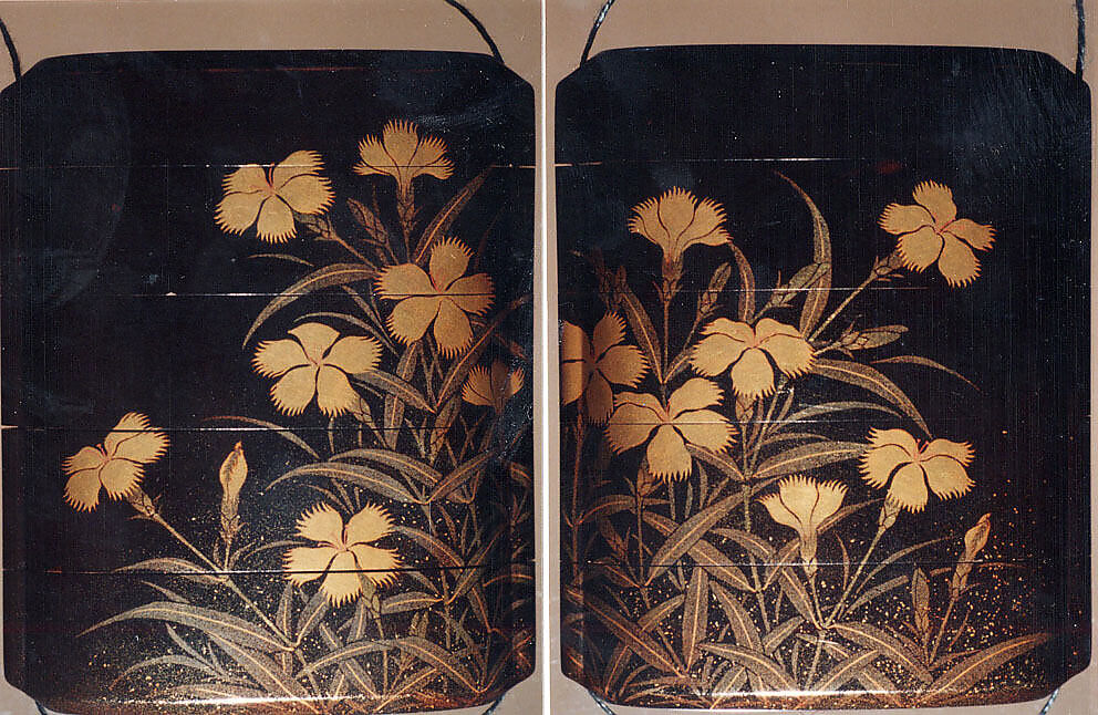 Case (Inrō) with Design of Flowering Carnations, Lacquer, roiro, gold and silver togidashi, nashiji; Interior: roiro and fundame, Japan 