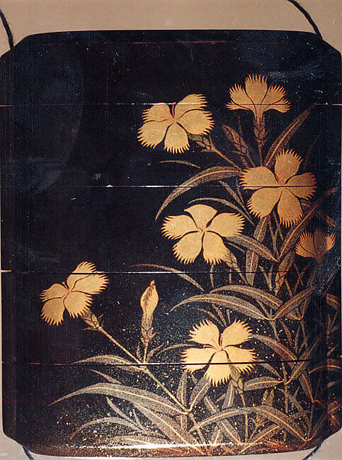 Case (Inrō) with Design of Flowering Carnations, Lacquer, roiro, gold and silver togidashi, nashiji; Interior: roiro and fundame, Japan