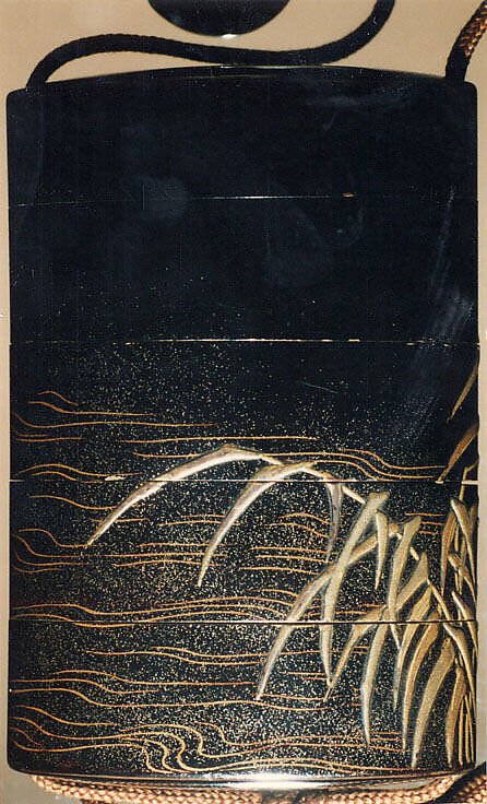 Case (Inrō) with Design of Heron Wading in Shallow Water beside Reeds, Attributed to Ogawa Haritsu (Ritsuō) (Japanese, 1663–1747), Lacquer, roiro, gold and silver hiramakie, togidashi, kimpun, ivory, horn inlay; Interior: fundame, Japan