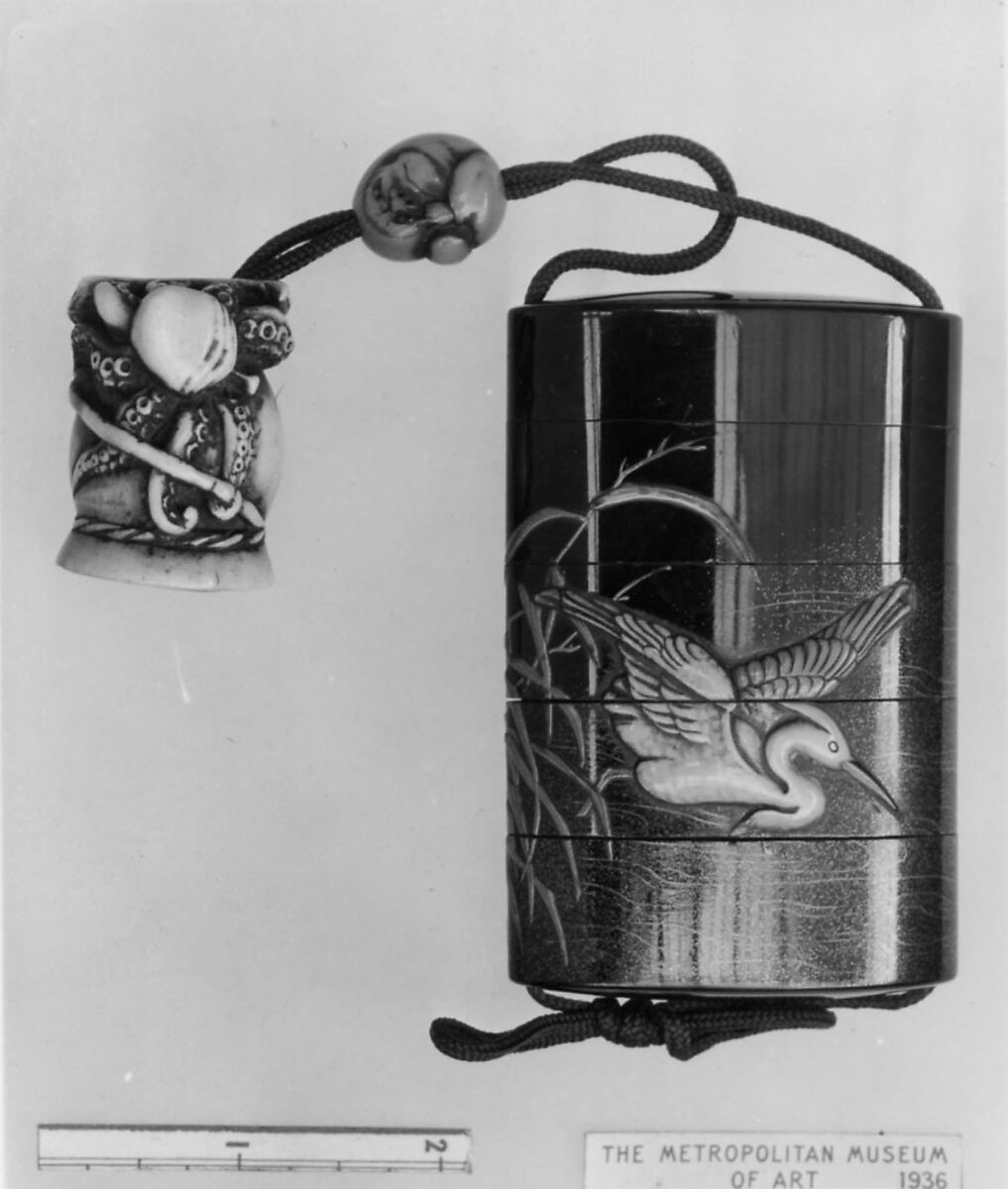 Case (Inrō) with Design of Heron Wading in Shallow Water beside Reeds, Attributed to Ogawa Haritsu (Ritsuō) (Japanese, 1663–1747), Lacquer, roiro, gold and silver hiramakie, togidashi, kimpun, ivory, horn inlay; Interior: fundame, Japan