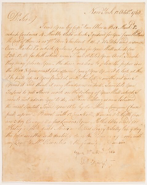 Art inspired by Plan, Letter, and Bill for Wallpaper for the Hall of the  Van Rensselaer Mansion, 1768, American, Parchment paper, 14 3/8 x 19 3/4  in. (36.5 x 50.2 cm), Natural Substances, Philip Livingston, Classic works  modernized by Artotop with a splash of