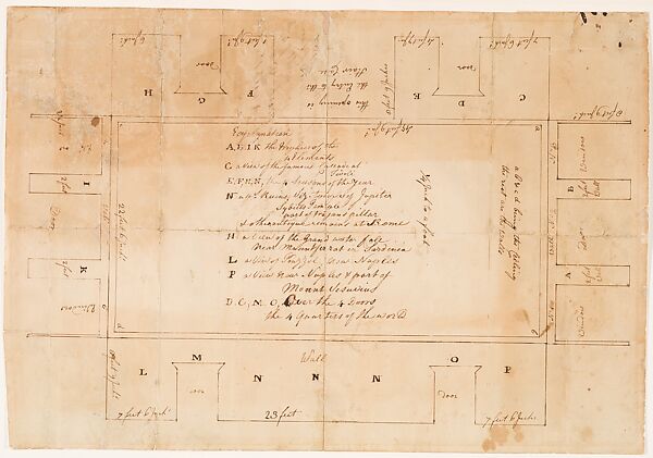 Plan, Letter, and Bill for Wallpaper for the Hall of the Van Rensselaer Mansion, Philip Livingston, Parchment paper, American
