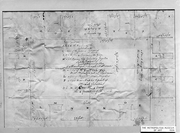 Plan, Letter, and Bill for Wallpaper for the Hall of the Van Rensselaer Mansion, Philip Livingston, Parchment paper, American