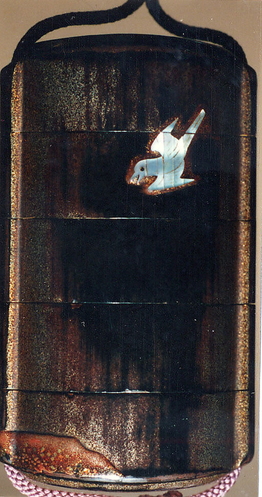 Case (Inrō) with Design of Masts of Sailing Boats (obverse); Bird in Flight (reverse), Lacquer, roiro, nashiji, gold hiramakie, kirigane, raden inlay; Interior: nashiji and fundame, Japan