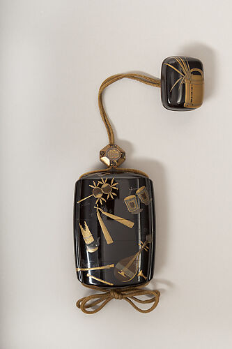 Inrō with Scattered Musical Instruments, Theatrical Implements, and Flowers