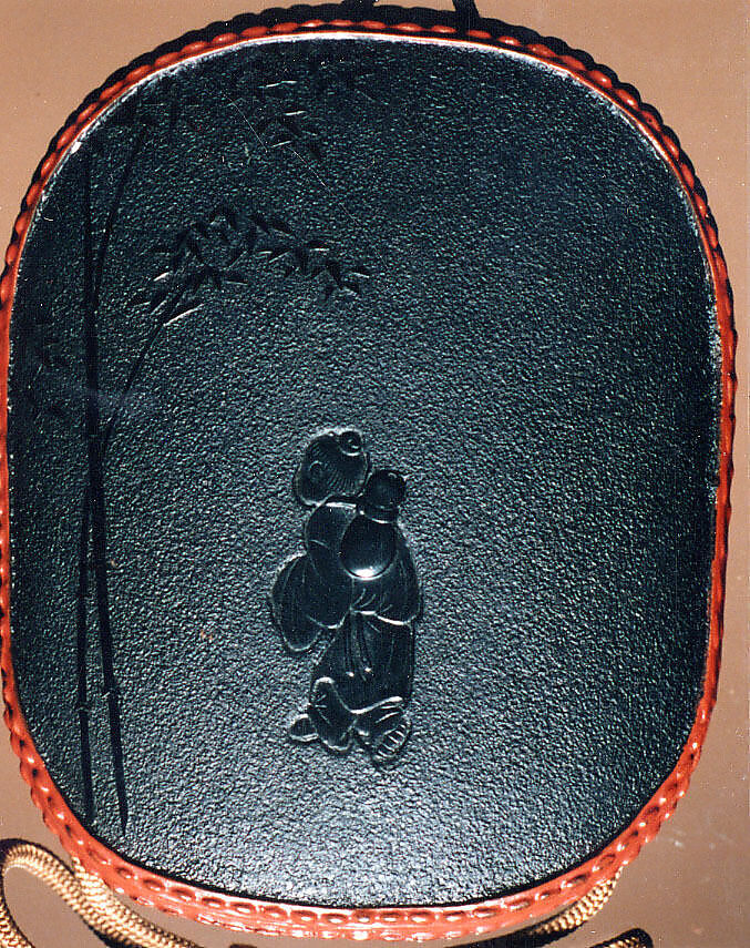 Case (Inrō) with Design of Chinese Sage (obverse); Attendant (Karako) Standing beside Bamboo (reverse), Shibata Zeshin (Japanese, 1807–1891), Lacquer, dark brown, imitating leather, relief, light brown rim; Interior: dark brown and nashiji, Japan