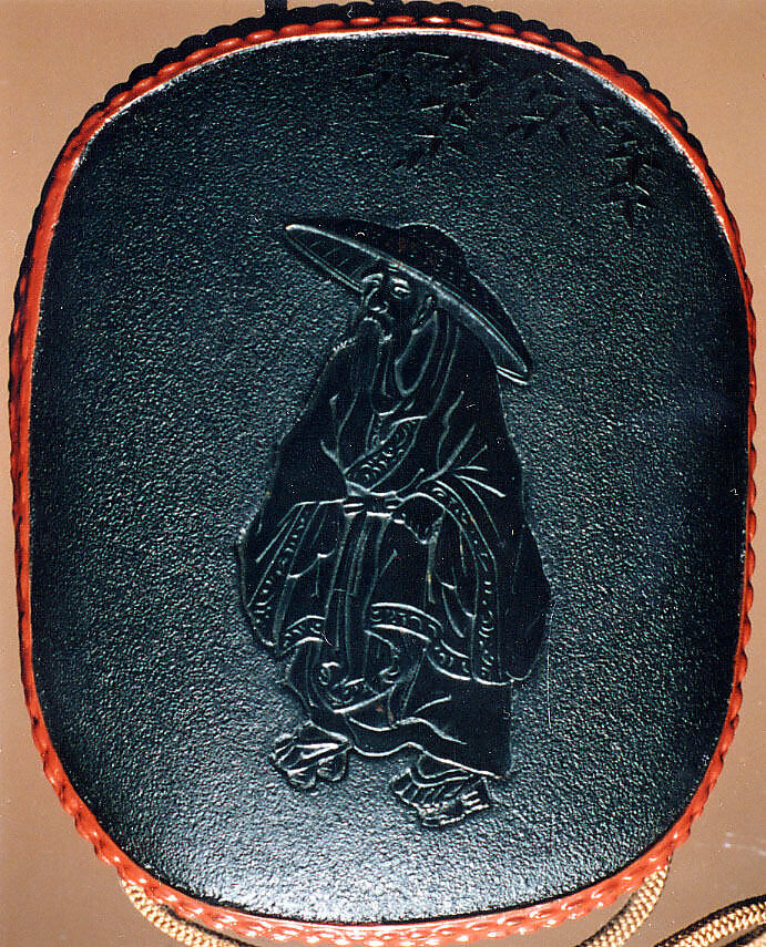 Case (Inrō) with Design of Chinese Sage (obverse); Attendant (Karako) Standing beside Bamboo (reverse), Shibata Zeshin (Japanese, 1807–1891), Lacquer, dark brown, imitating leather, relief, light brown rim; Interior: dark brown and nashiji, Japan
