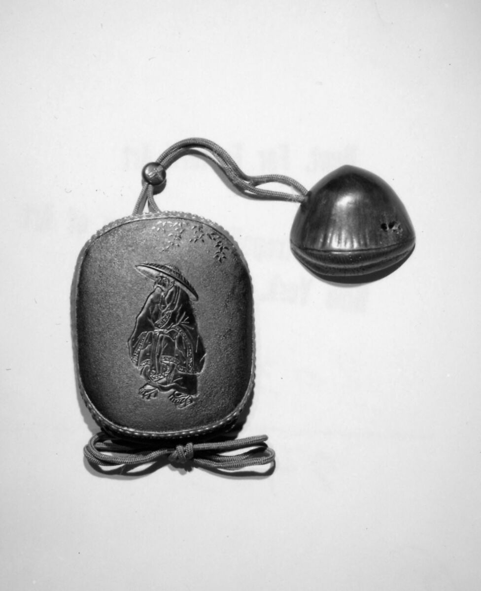 Case (Inrō) with Design of Chinese Sage (obverse); Attendant (Karako) Standing beside Bamboo (reverse), Shibata Zeshin (Japanese, 1807–1891), Lacquer, dark brown, imitating leather, relief, light brown rim; Interior: dark brown and nashiji, Japan
