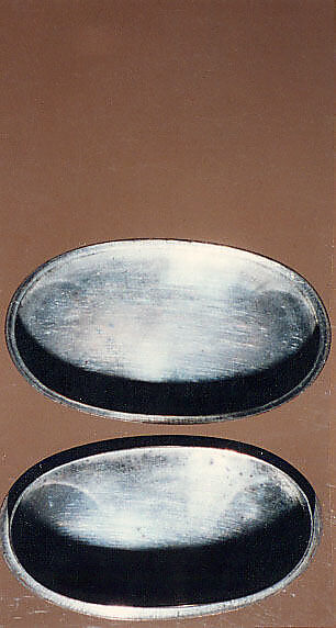 Case (Inrō) with a Fox from the Kyōgen Play The Fox Hunter (Tsurigitsune); Hunter behind Haystacks from the Kyōgen Play "Hakuzōsu" (reverse), Shibata Zeshin (Japanese, 1807–1891), Gold and silver maki-e with colored lacquer on black lacquer
Ojime: gilded metal with fox-monk
Netuske: Lacquer oval box with diamond floral design (signed Kiyoharu), Japan