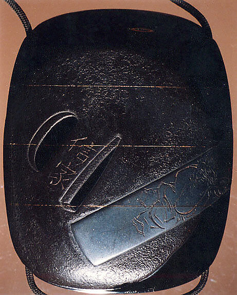 Case (Inrō) with Design of Sword Fittings, Lacquer, roiro ishime, black, gold, silver hiramakie, incised; Interior: nashiji and fundame, Japan