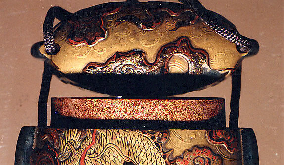 Case (Inrō) with Design of Dragon on Background of Clouds and Waves, Lacquer, roiro, fundame, gold, brown and red hiramakie, metal cord runners; Interior: nashiji and fundame, Japan