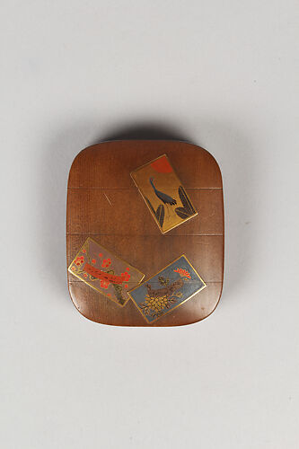 Case (Inrō) with Design of Poem Cards with Crane and Pine, Plum, Cherry, Chrysanthemum