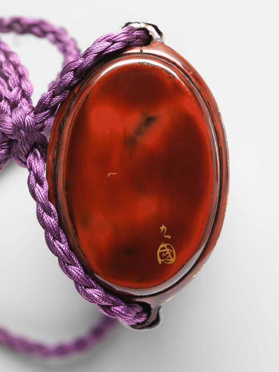 Inrō with Rabbit in the Moon and Autumn Grasses, Kyūkoku (Japanese, active first half of the 19th century), Two-part (sheath type); lacquered wood with gold, silver, and pewter hiramaki-e, togidashimaki-e, on red lacquer groundNetsuke: ivory; rabbitOjime: pierced metal with floral design, Japan