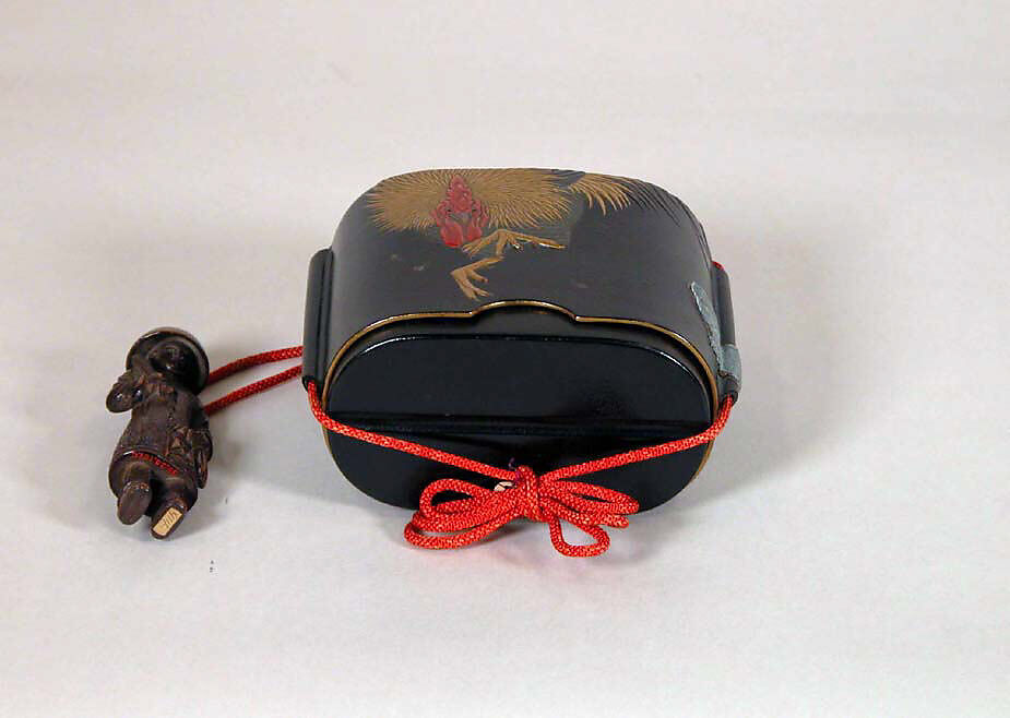 Case (Inrō) with Design of Rooster Fighting with Weasel, Attributed to Shibata Zeshin (Japanese, 1807–1891), Lacquer, Japan
