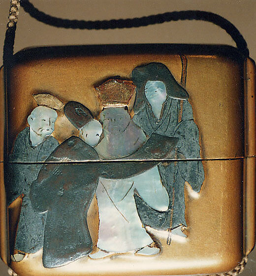 Case (Inrō) with Design of Seven Sages of the Bamboo Grove, Lacquer, fundame, raden, pewter inlay; Interior: fundame, tray, Japan
