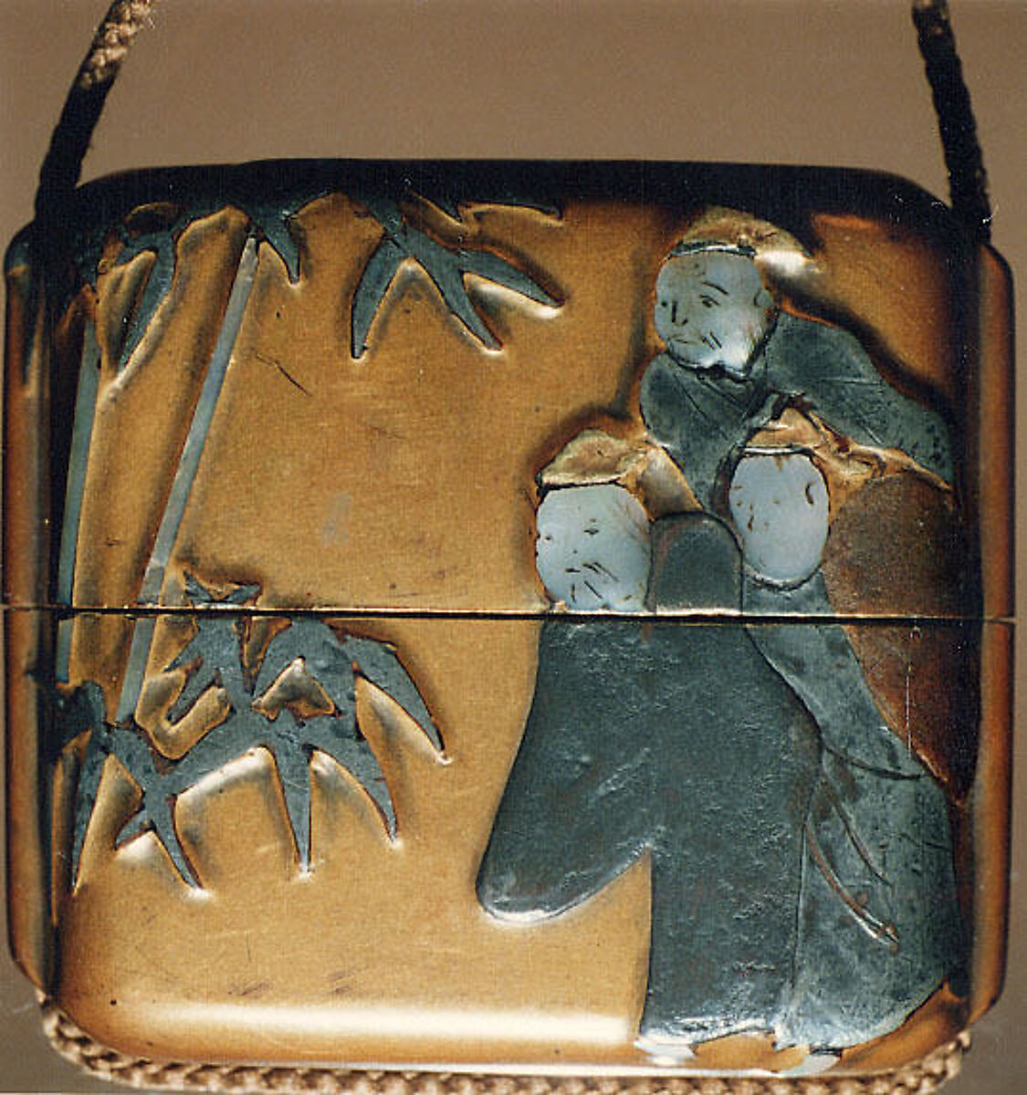 Case (Inrō) with Design of Seven Sages of the Bamboo Grove, Lacquer, fundame, raden, pewter inlay; Interior: fundame, tray, Japan