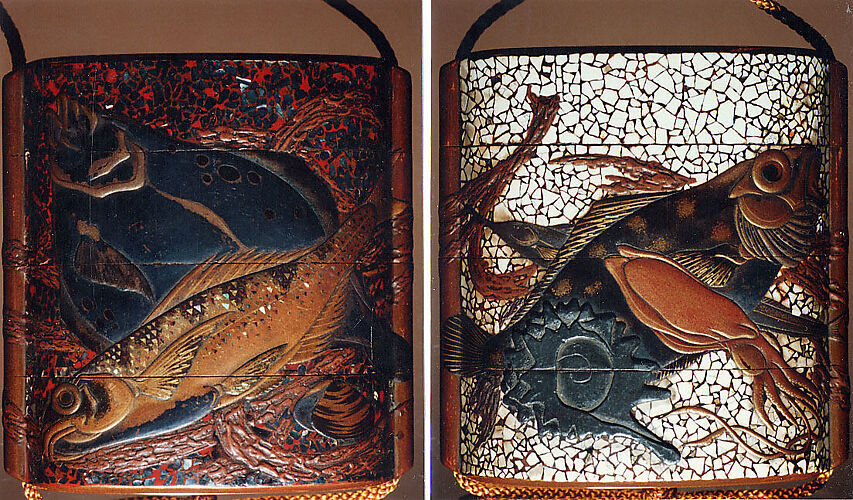 Case (Inrō) with Design of Various Fishes, Squid and Shells
