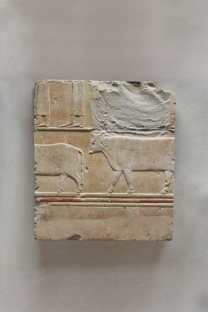 Relief of female attendants and oxen - see 26.3.353-3, Limestone, paint 