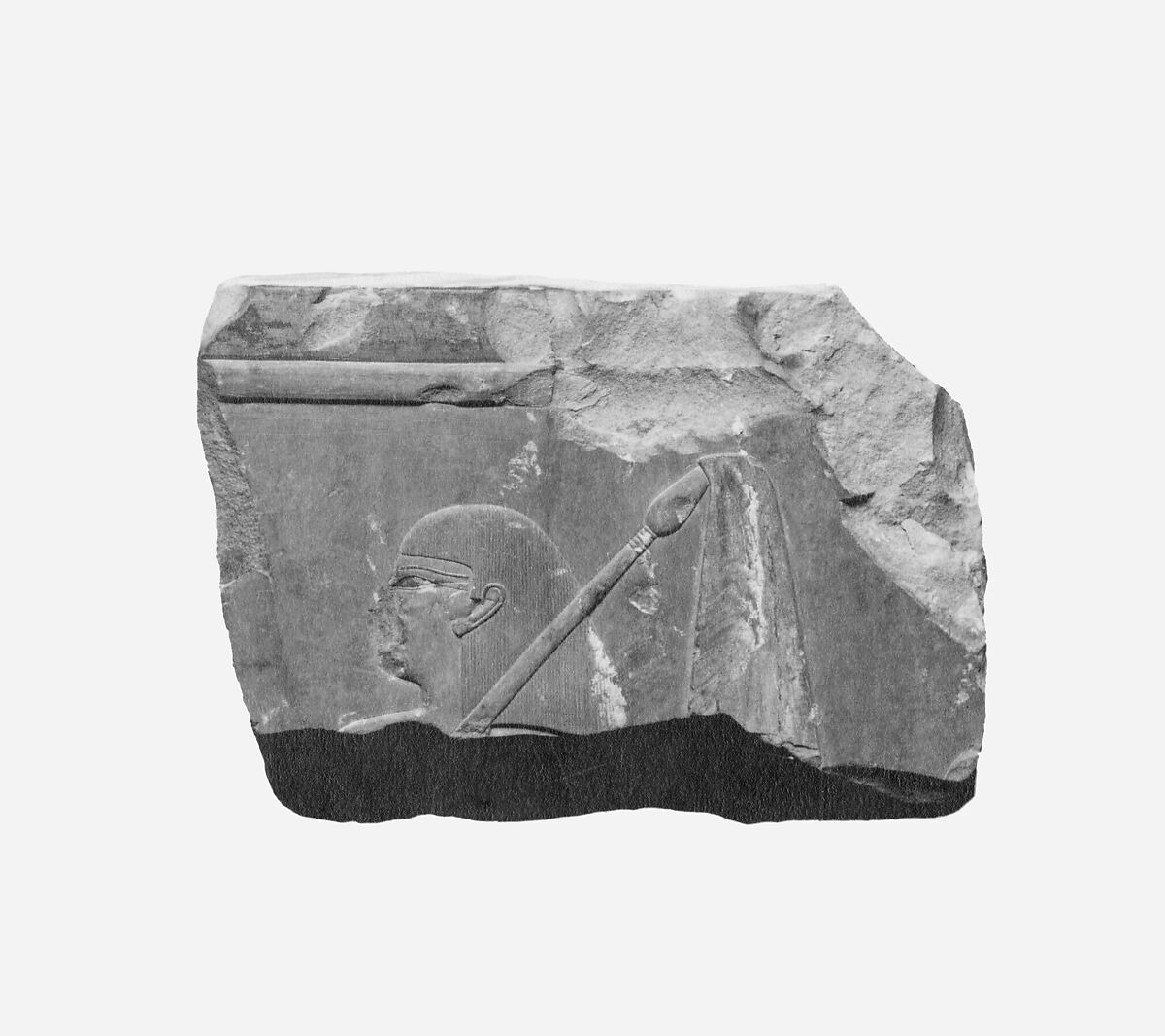 Relief of female attendant with sunshade - see 26.3.353-3, Limestone, paint