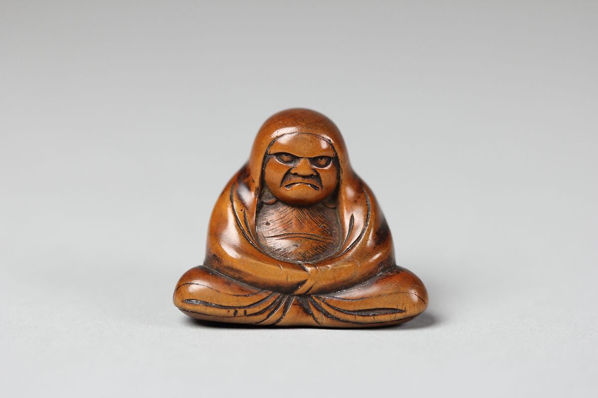 Netsuke of Seated Figure; Daruma, Wood, Japan 