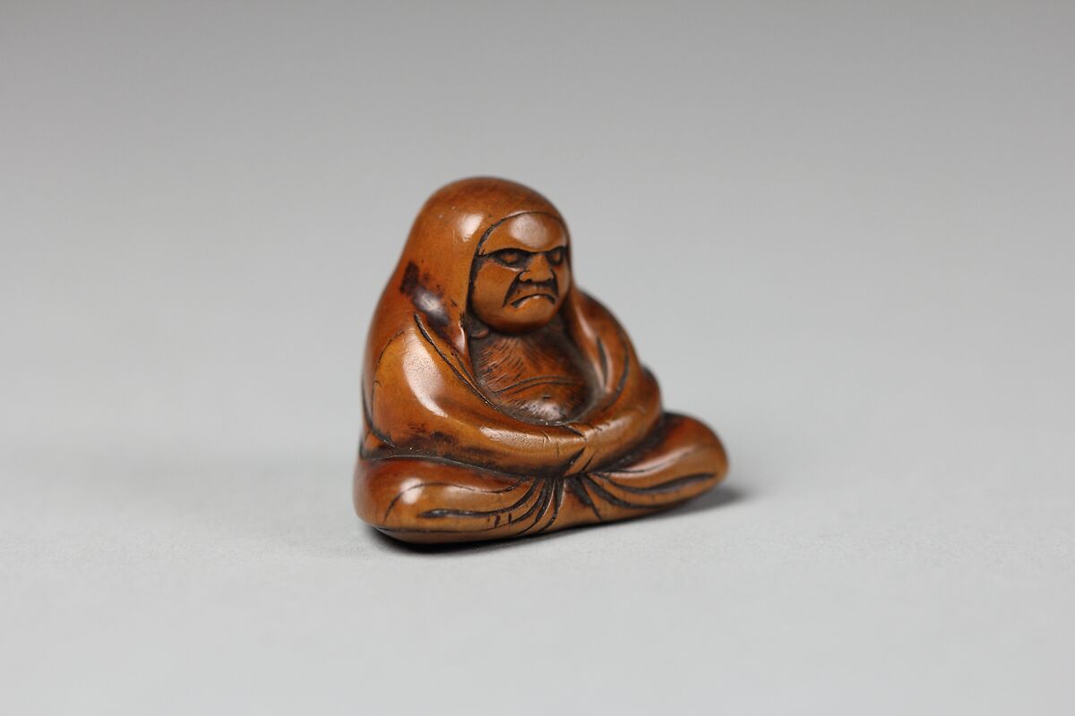 Netsuke of Seated Figure; Daruma, Wood, Japan