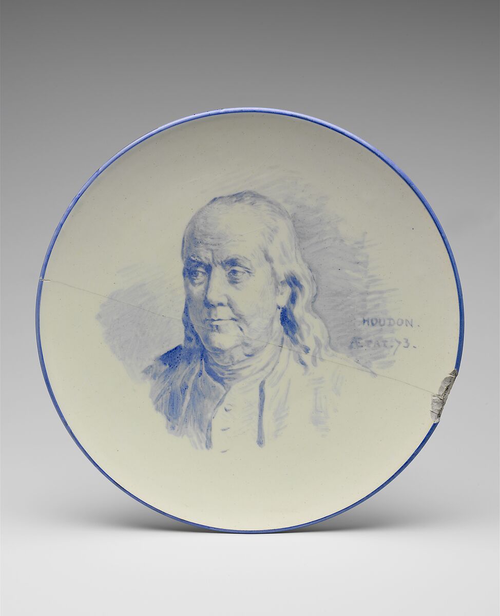 Plate of Benjamin Franklin, Probably designed by Emile Dupont-Zipcy (1822–1885), Faience, French 